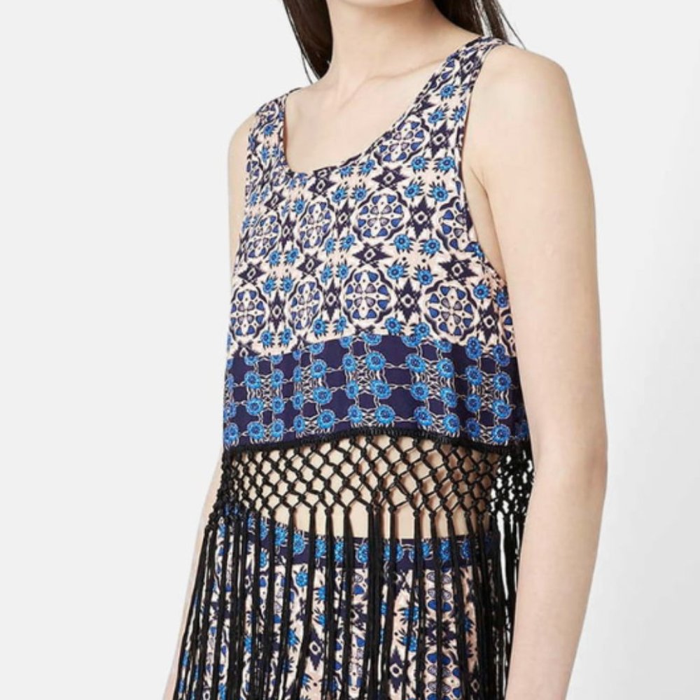 Top shop patterned fringe crop top